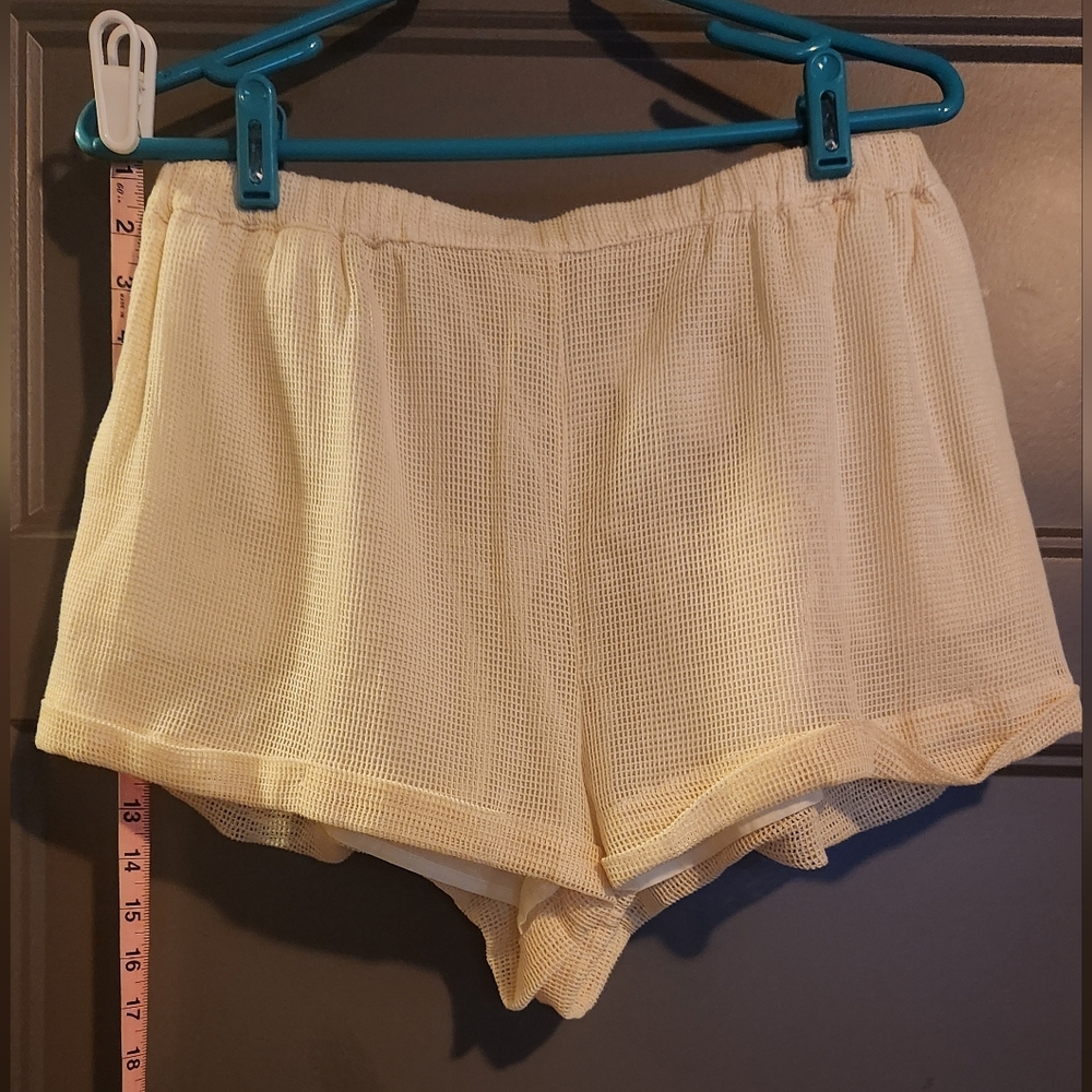 Beige Textured Woven Shorts
